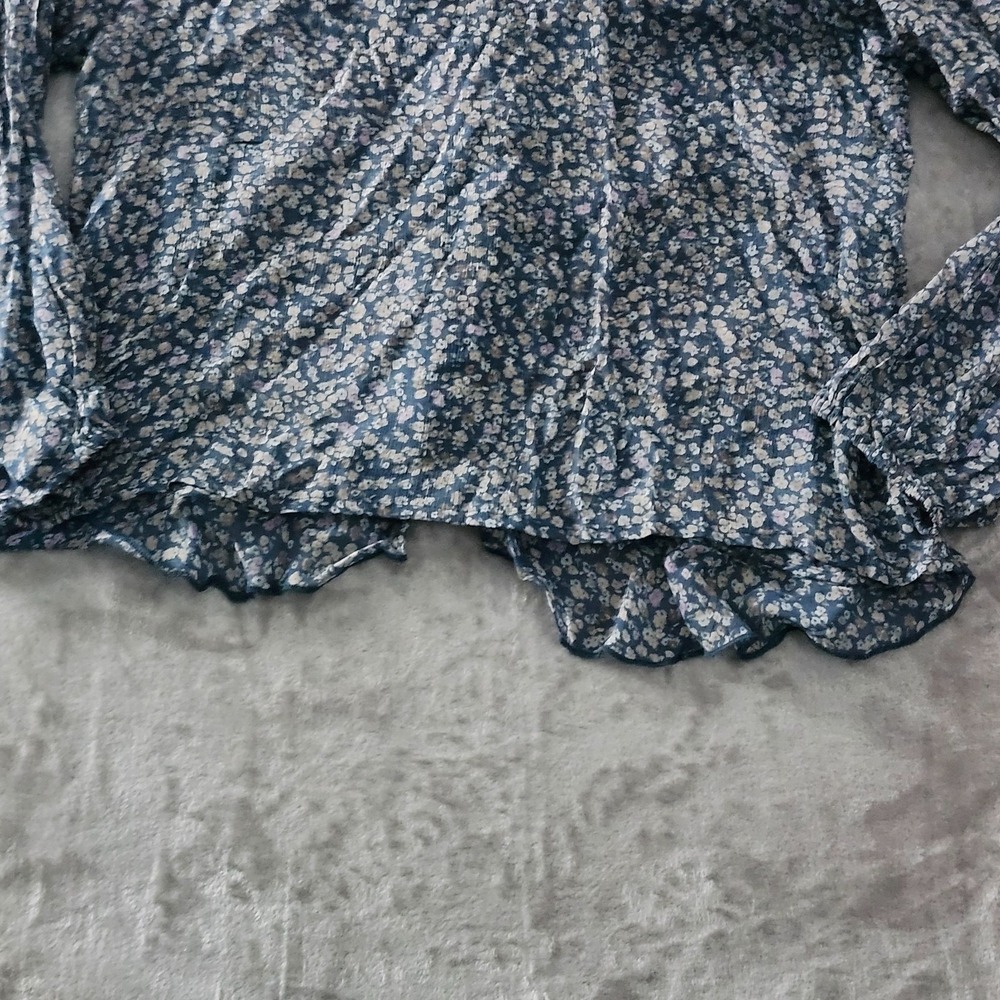 Lucky Brand Women XL Sheer‎ Peasant Blouse Ruffle Button Up Blue Floral NEW - Picture 16 of 16